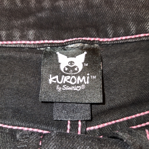 Sanrio Kuromi Black High Rise Denim Shorts With Pink Stitching - Picture 3 of 4